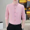 Japanese-style three-quarter sleeve trendy Harajuku style shirt, summer fashion trendsetting men's solid color youthful and popular shirt Specification image